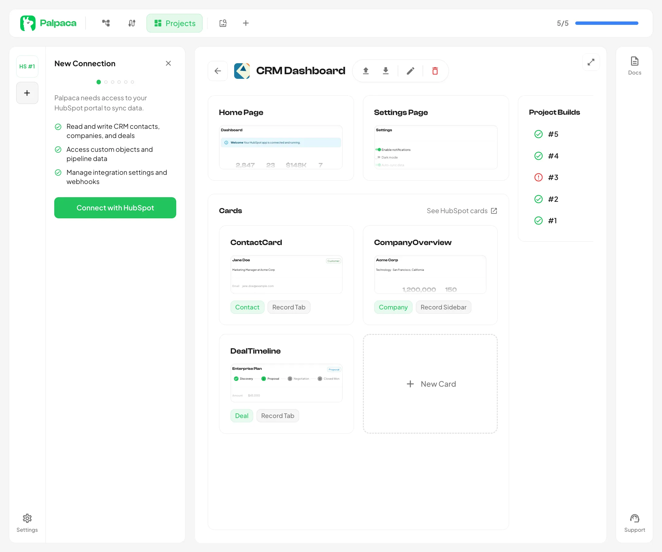 The connection setup flow in the left sidebar