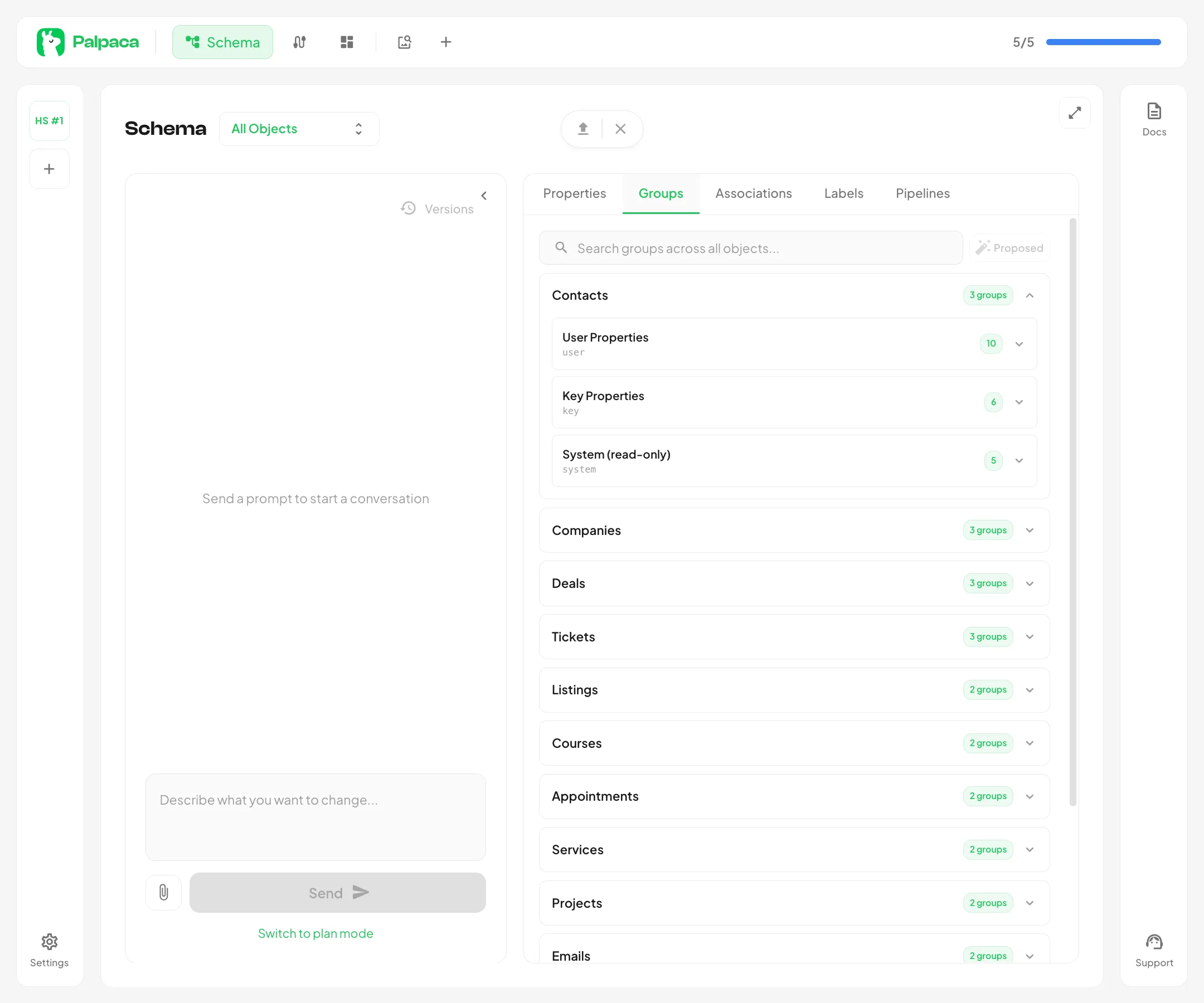 The Groups tab showing property groups and their counts