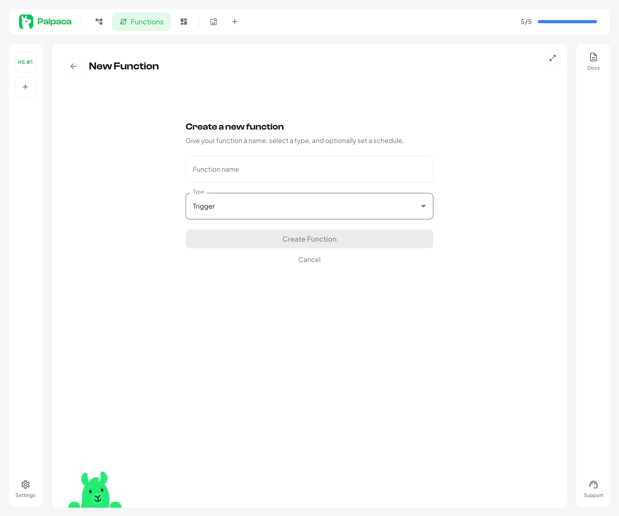 The new function creation form