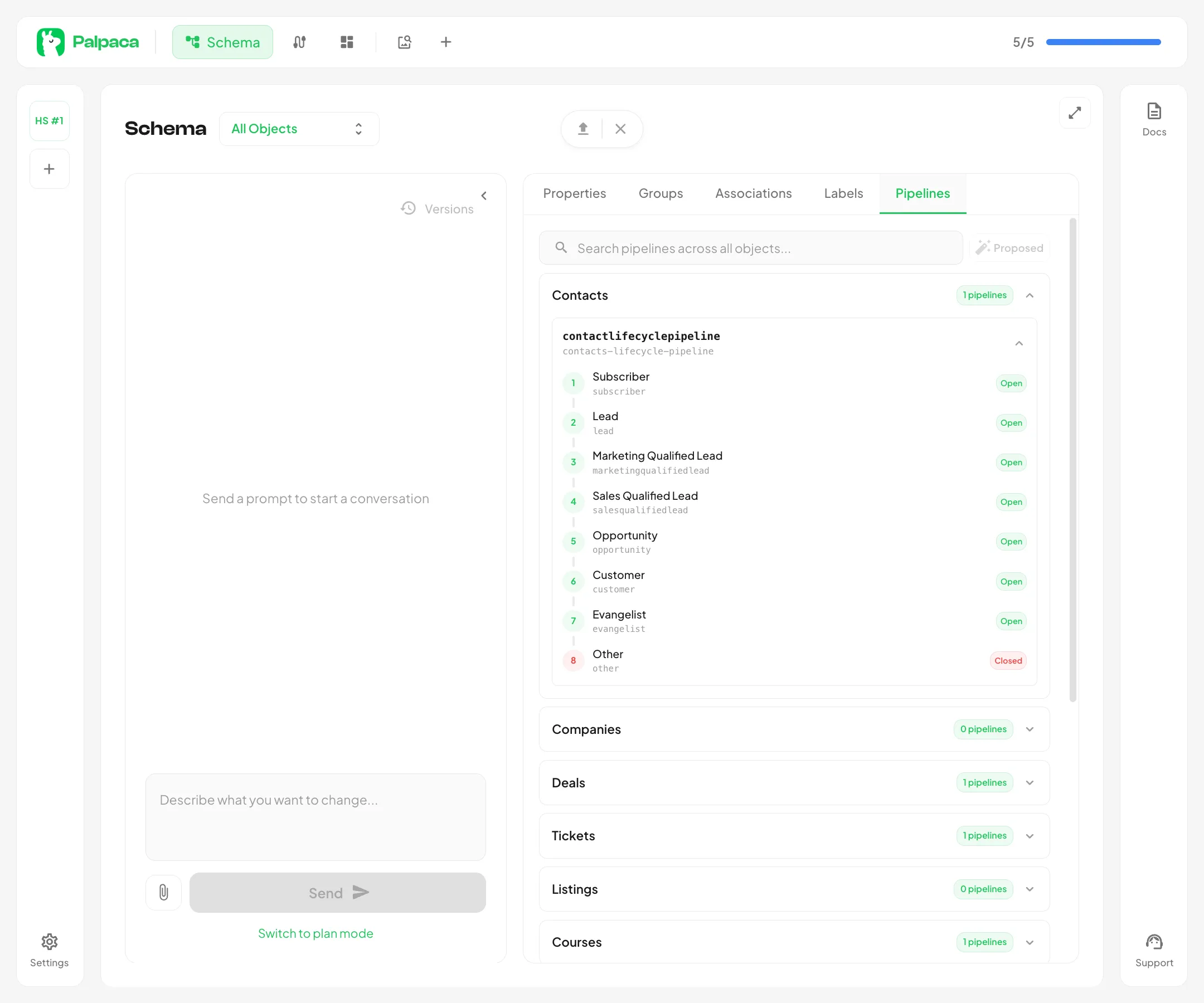 The Pipelines tab showing pipeline stages with open and closed indicators